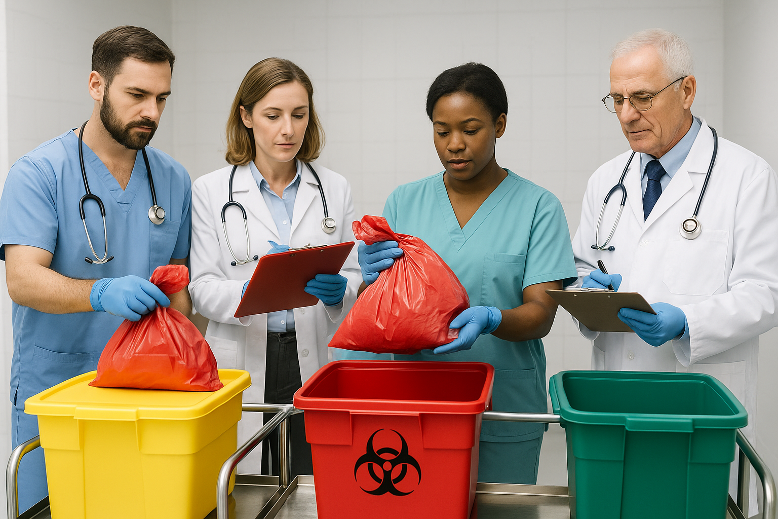 Medical Staff Sorting Red bag waste