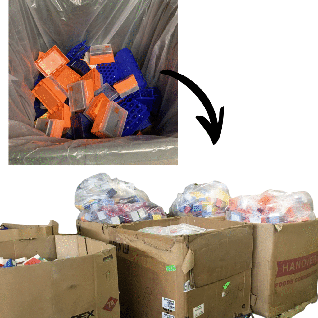 Pipette holders arrow into waste bins