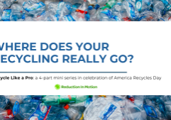 Mixed recyclables in the background behind the title of the blog: Where Does Your Recycling Really Go?
