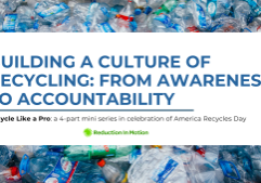 Mixed recyclables in the background behind the title of the blog: Building a Culture of Recycling