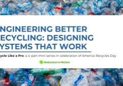 Mixed recyclables in the background behind the title of the blog: Engineering Better Recycling